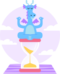 Cartoon dragon sitting on hourglass