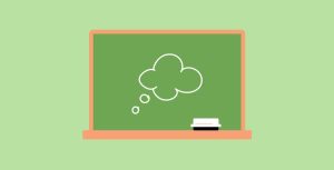 Cartoon chalkboard with thought bubble on green background
