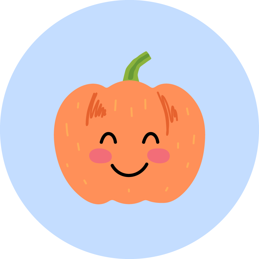 Pumpkin's Halloween, guided story meditation for children, cartoon smiling pumpkin