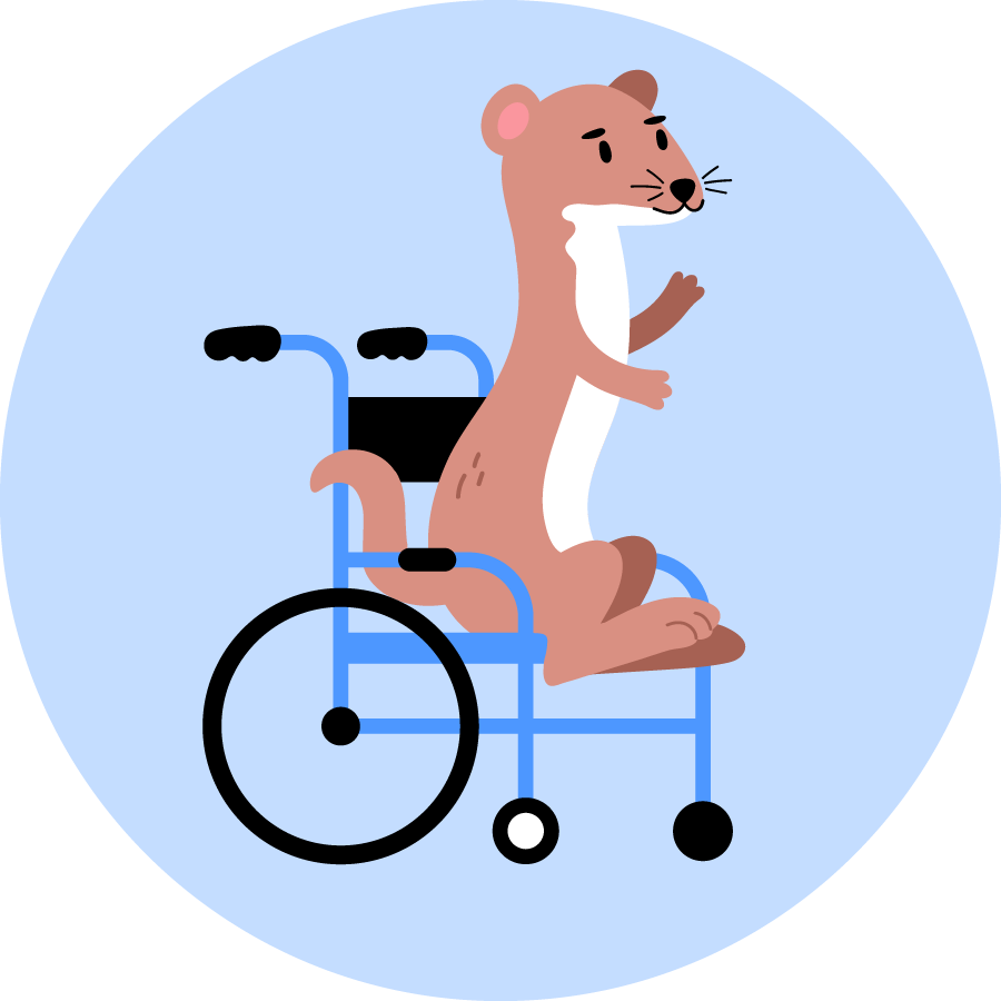 Weasel's Moving Meditation, guided story meditation for kids, cartoon weasel in wheelchair