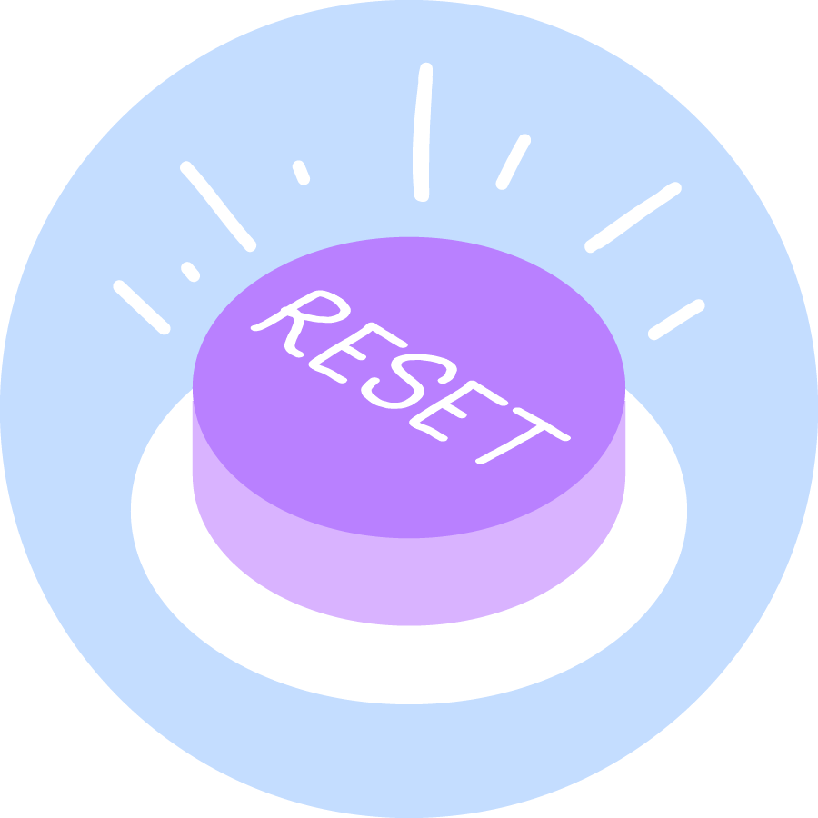 Weasel's Reset Button, guided story meditation for children, cartoon button that reads "reset"