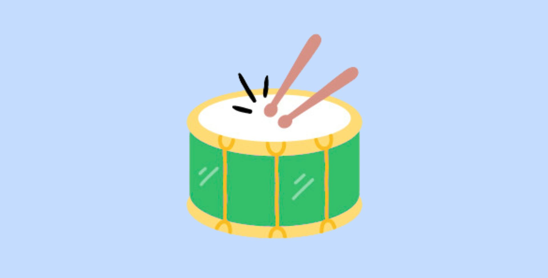 meditative drumming, cartoon drum on blue background